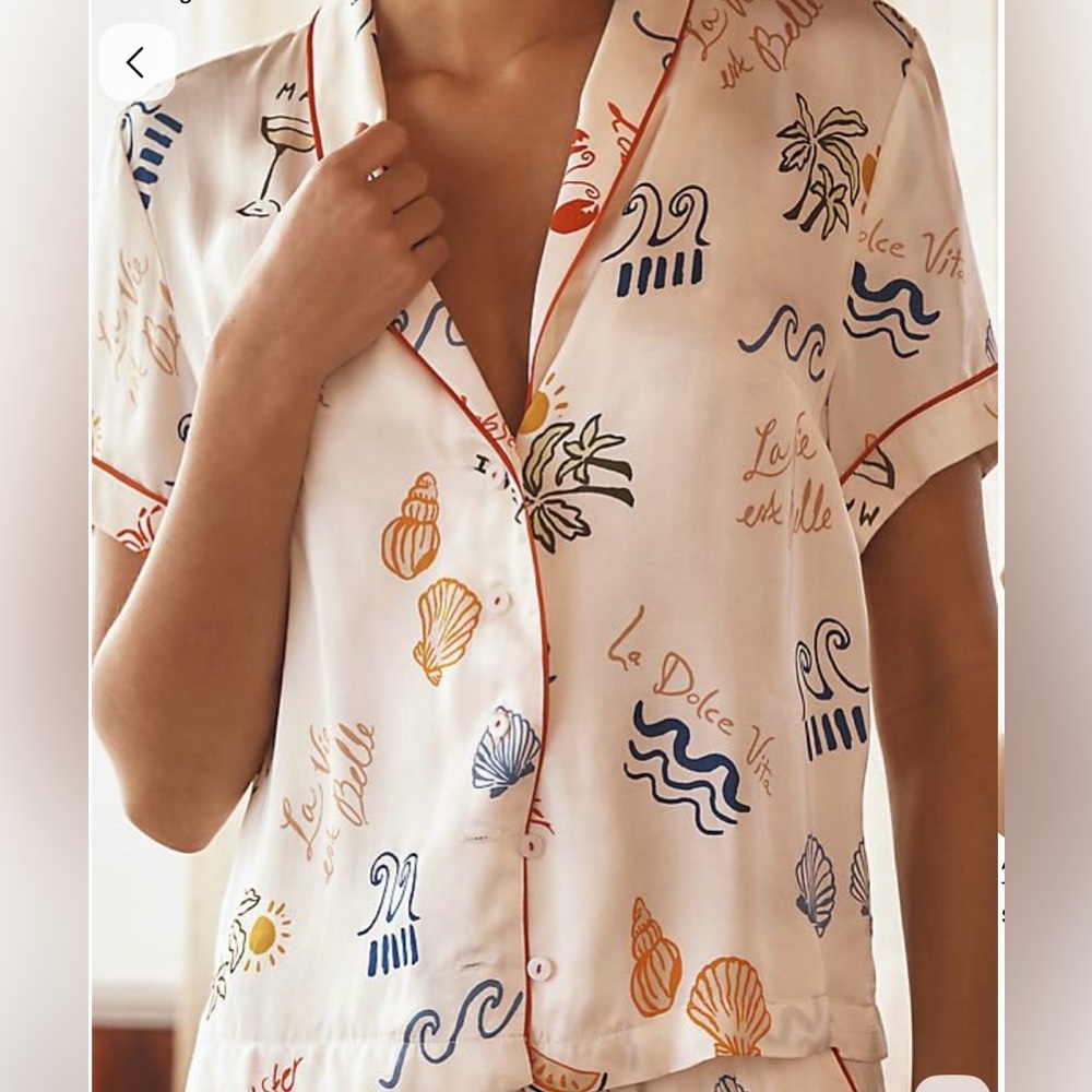 Anthropologie Silky Button Down Pajama Top Lobster Martini Intimates SZ Large - Picture 1 of 7